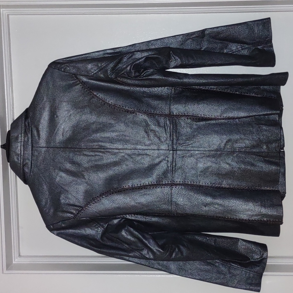 Ameri Mode Metallic Pewter Leather Blazer - image 2